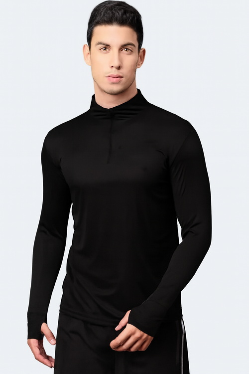 Men's Black Compression Shirt with Thumb Holes Black (XXS )