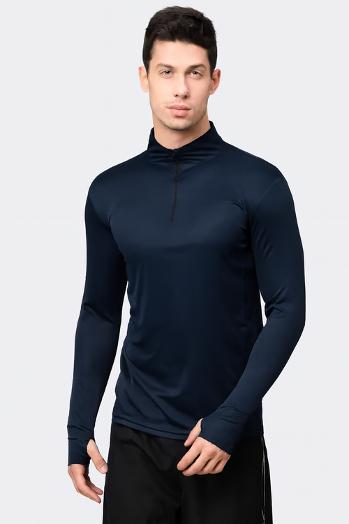 Men's Quarter-Zip Athletic Pullover Dark Navy Blue (XXS )