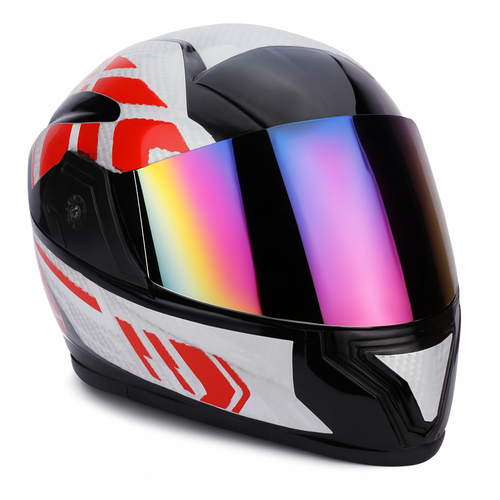 Full-Face Motorcycle Helmet with Rainbow Visor